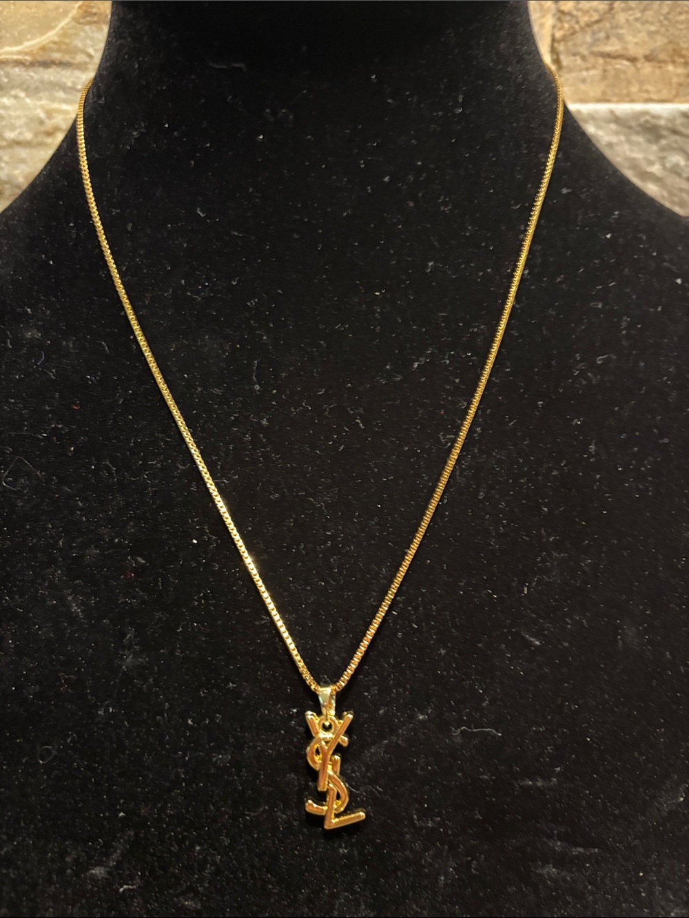 Gold YSL Logo Pendant Necklace - Designer Monogram Style
